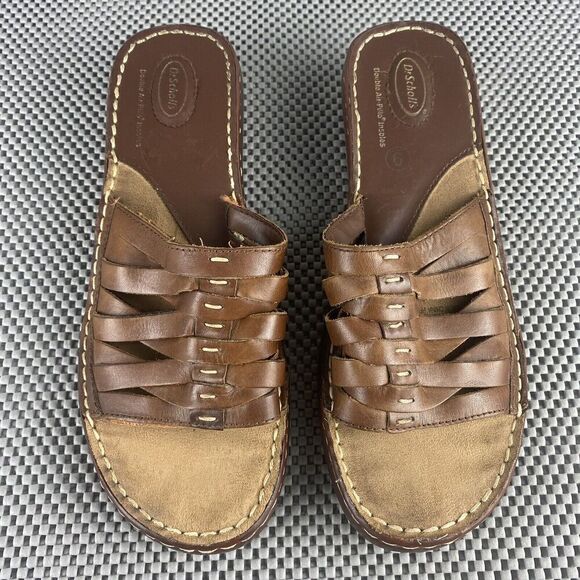 Dr Scholls Wedge Sandals Women shoes 9 Brown Leather Open Toe Comfort Shoes - Picture 5 of 11